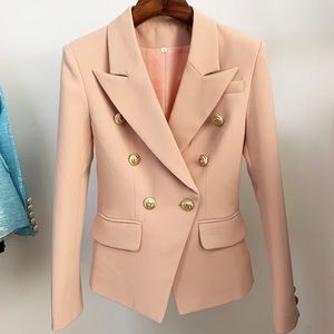 NWOT Womens Classic Double Breasted Nude Gold Button Blazer Sz MED
